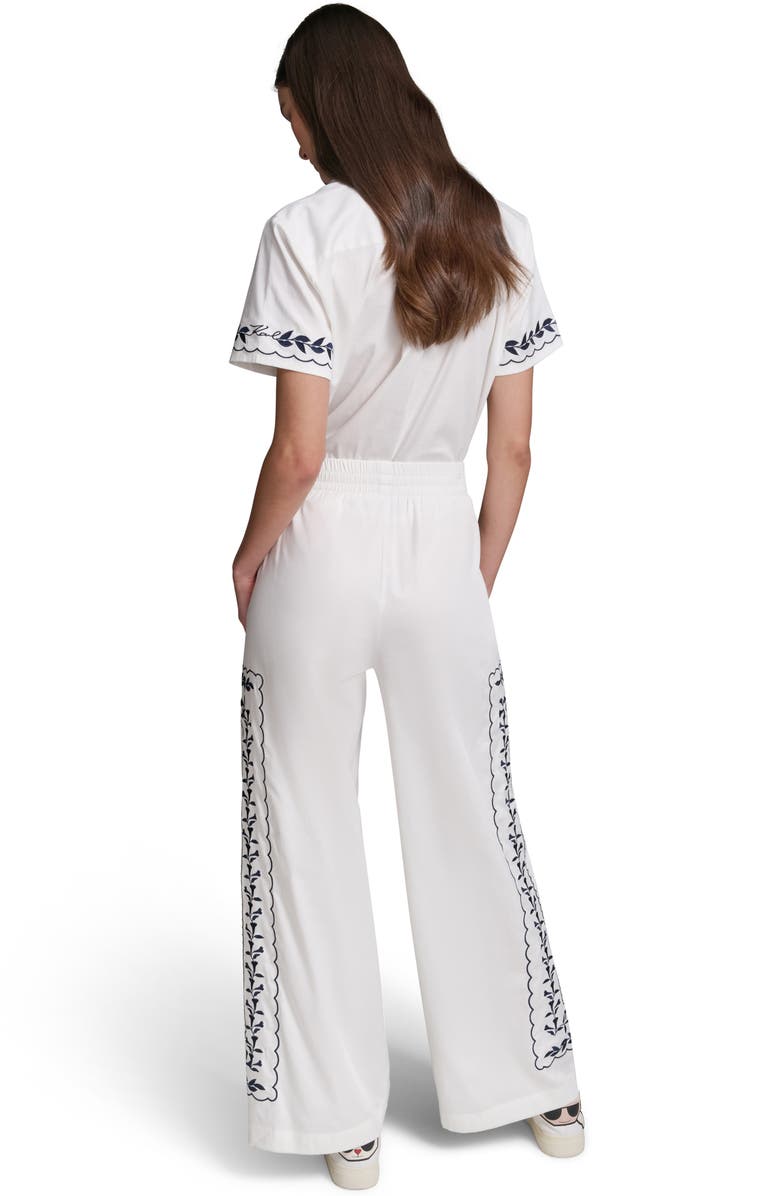 KARL LAGERFELD PARIS Embroidered Wide Leg Pants, Alternate, color,
