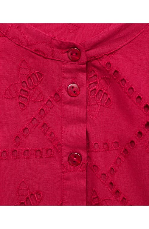 Mango Eyelet Ruffle Hem Tie Waist Long Sleeve Minidress In Strawberry