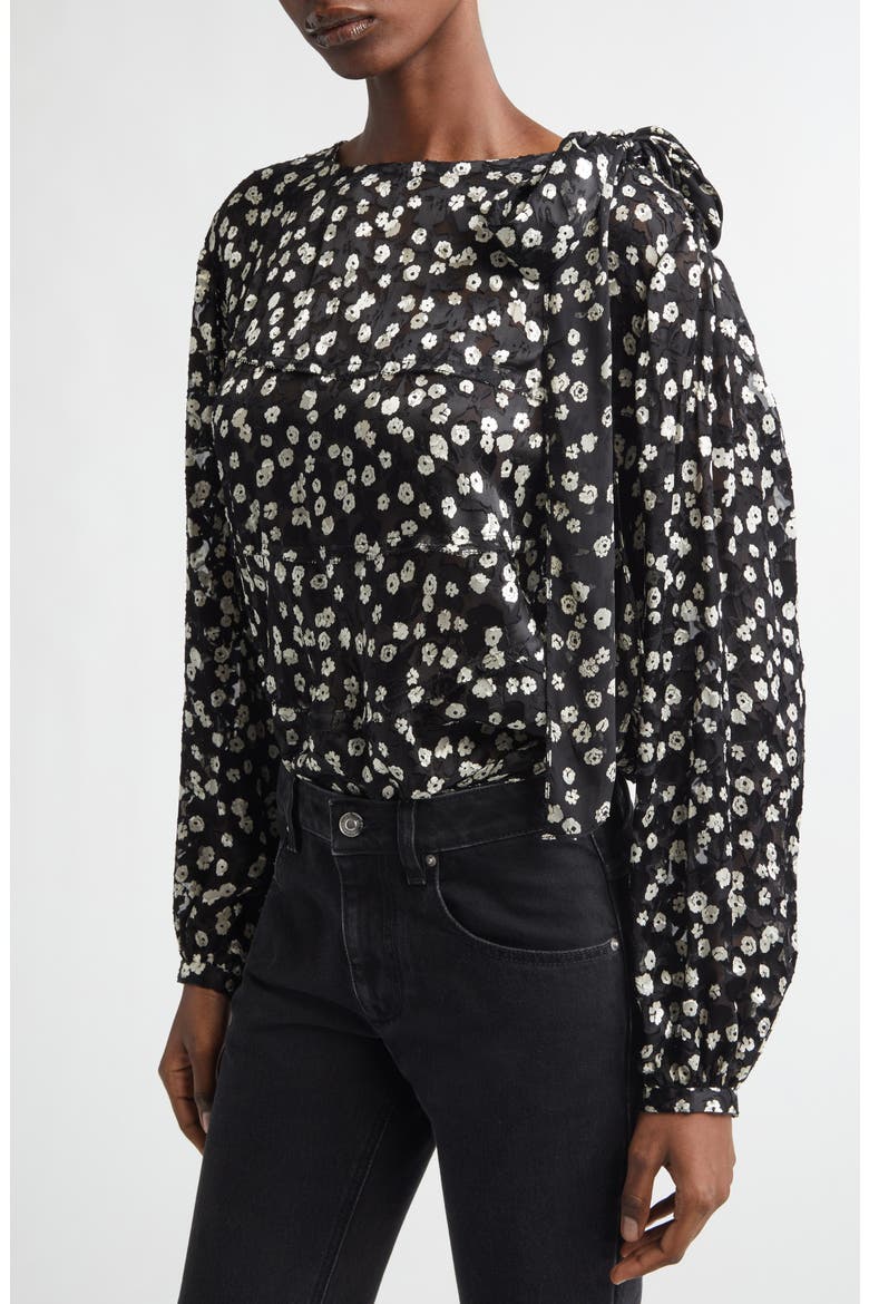 Firma Floral Dévoré Georgette Top, Alternate, color, BLACK/ ECRU