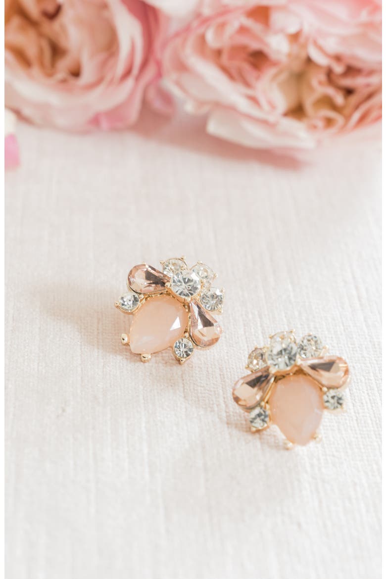 Cluster Button Stud Earrings, Alternate, color, PINK PEARL- GOLD