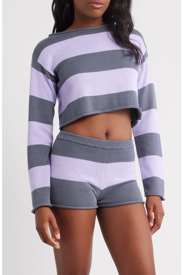Cotton Blend Crop Rugby Sweater, Main, color, GRISALLE MILLIE LAVENDER