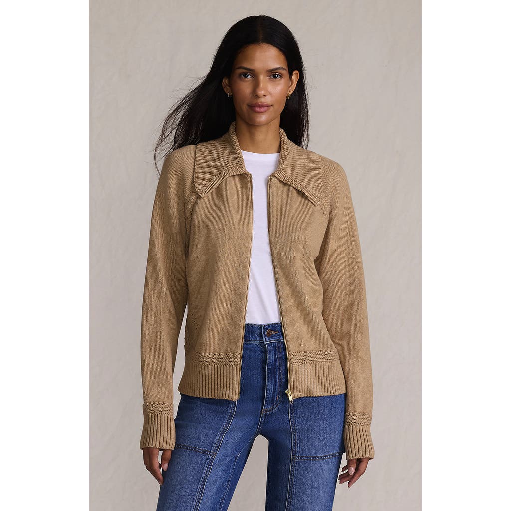 Lands' End Drifter Large Collar Zip Front Cardigan Sweater In Brown