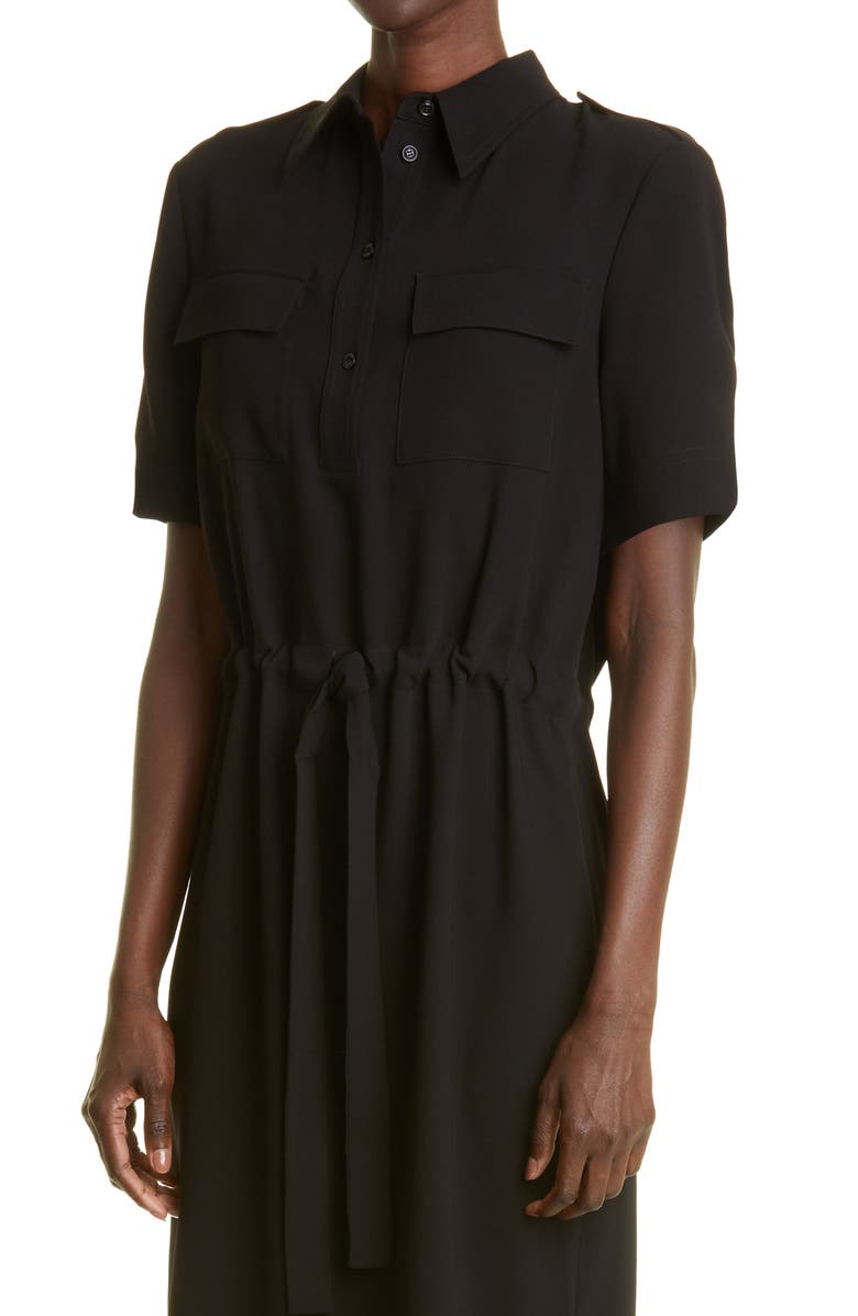 ST. JOHN Drawstring Waist Crepe Midi Shirtdress, Alternate, color,