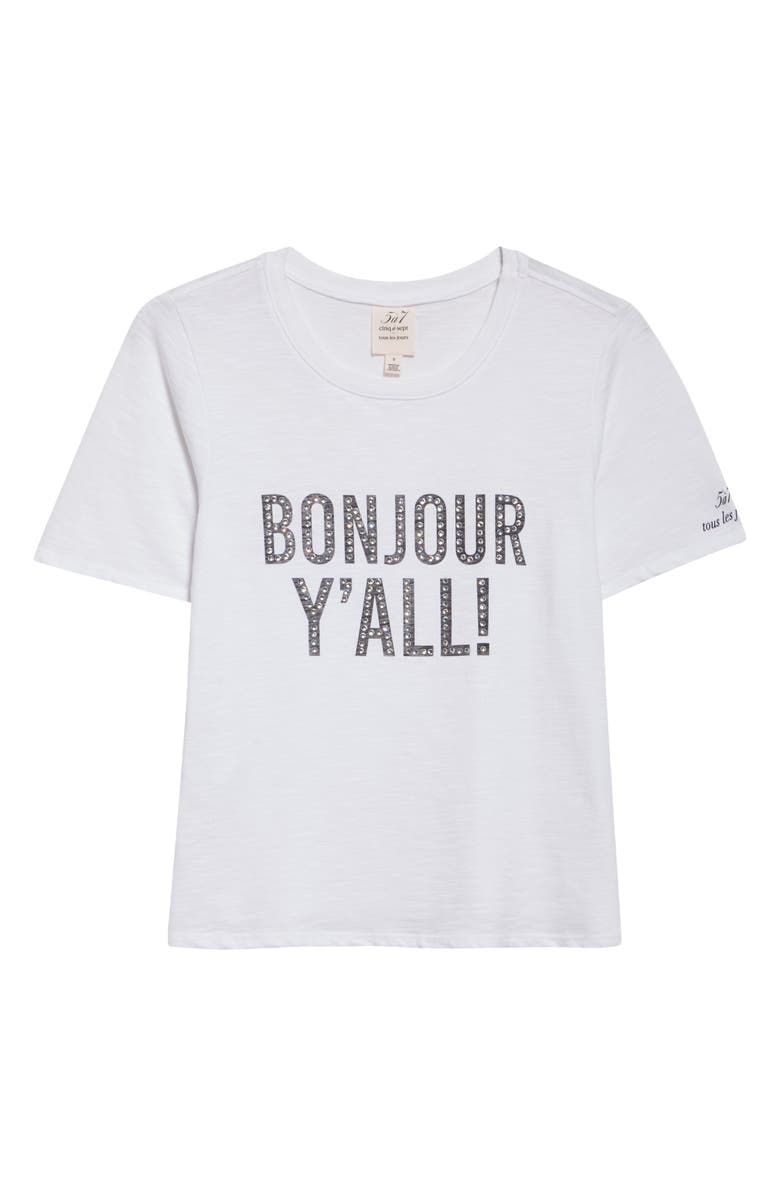Cinq à Sept Bonjour Yall Embellished Shrunken Cotton T-Shirt, Alternate, color, 