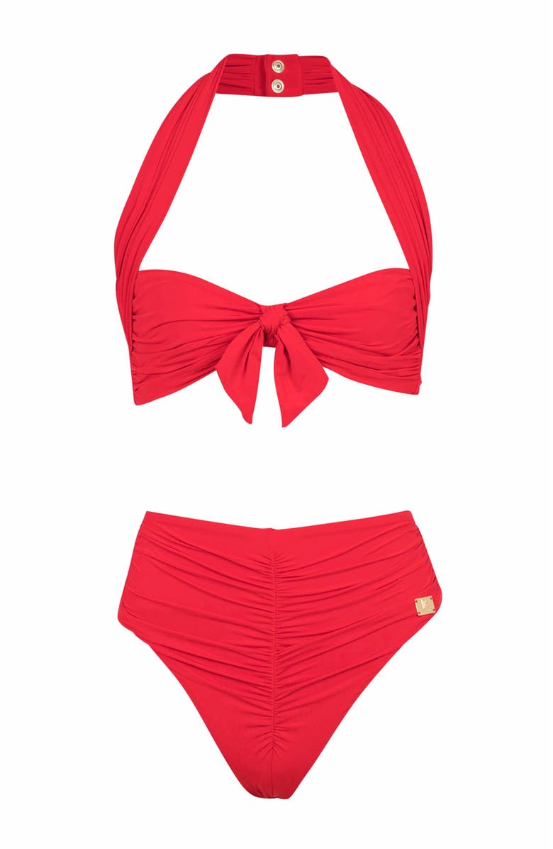 Balmain Plain Two-Piece Swimsuit, Alternate, color, Red