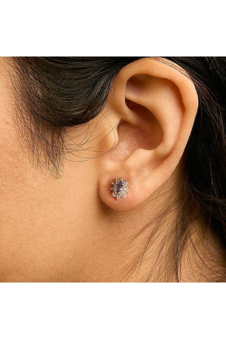 14K Yellow Gold 1/4 Cttw Diamond andTanzanite Halo Stud Earrings, Alternate, color, Yellow