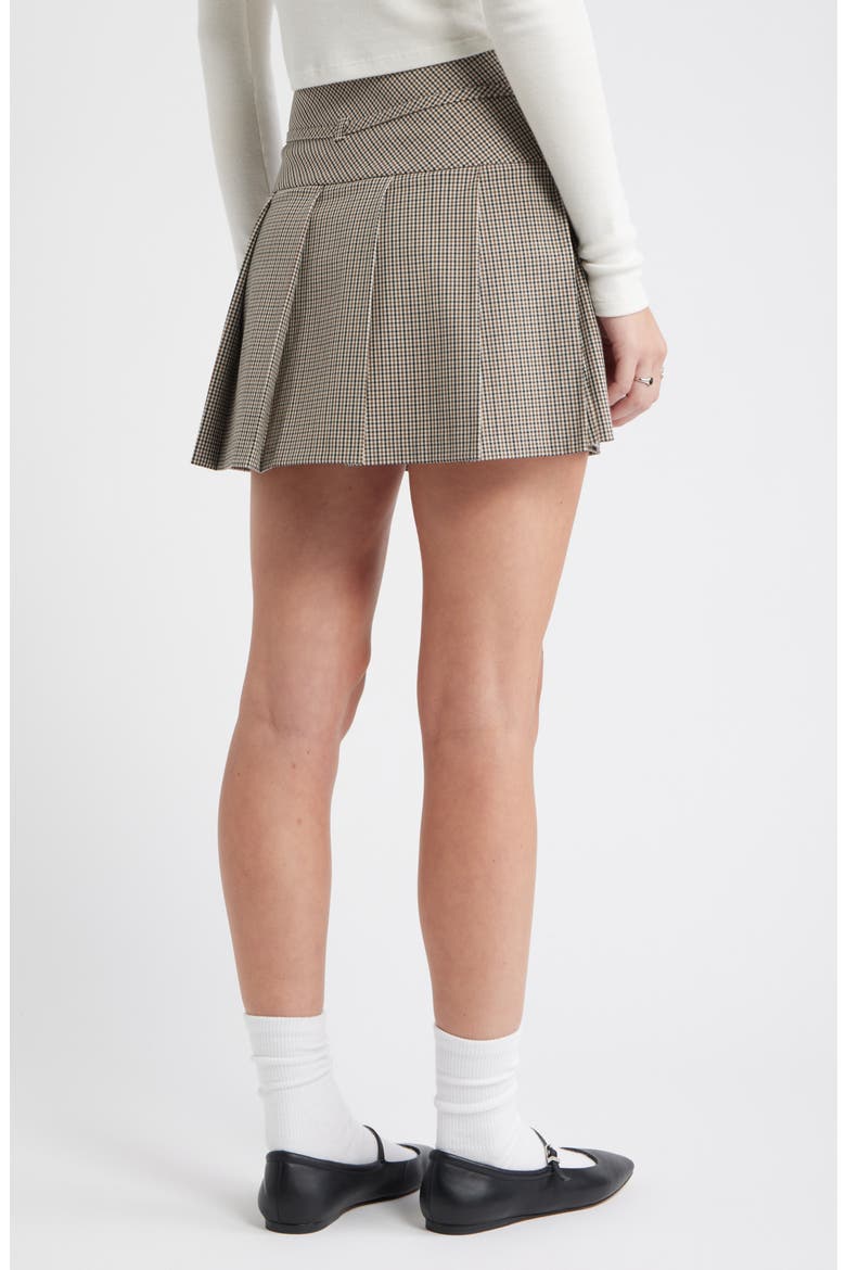 Pleated Belted Plaid Minskirt, Alternate, color, BROWN HOUNDSTOOTH