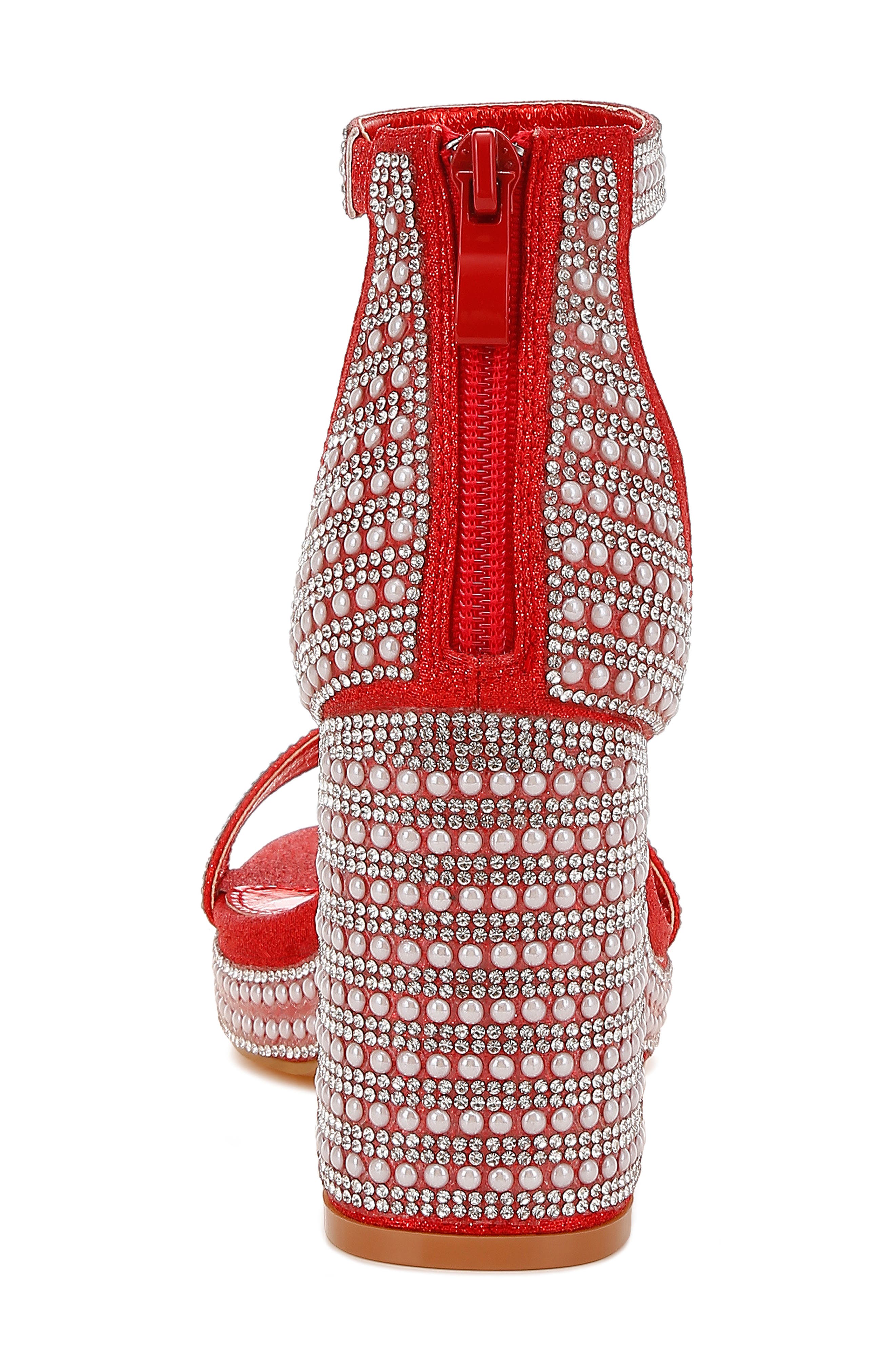 Mejuri Faux Pearl Embellished Platform Sandal, Alternate, color, RED