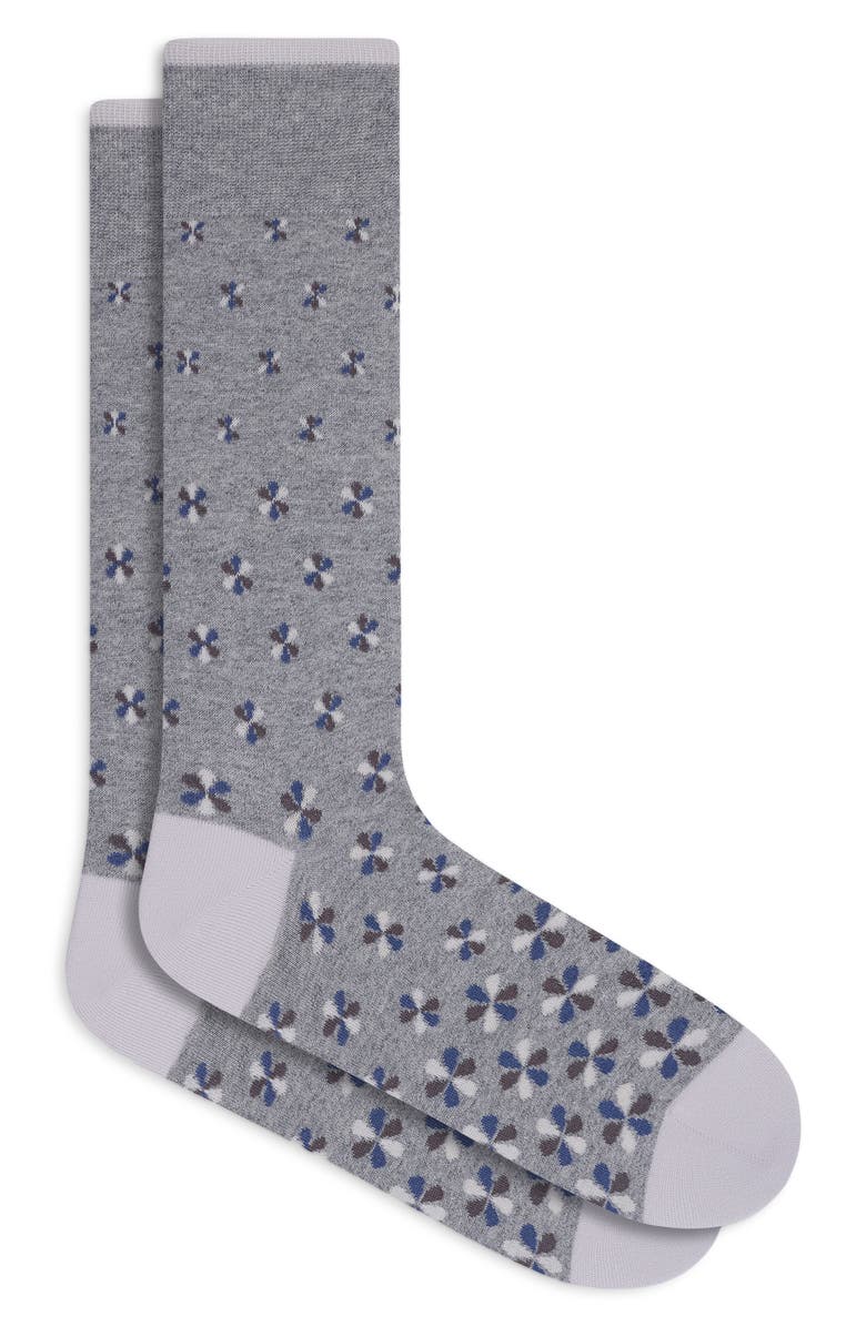 Bugatchi Floral Mercerized Cotton Blend Dress Socks, Main, color, Cement