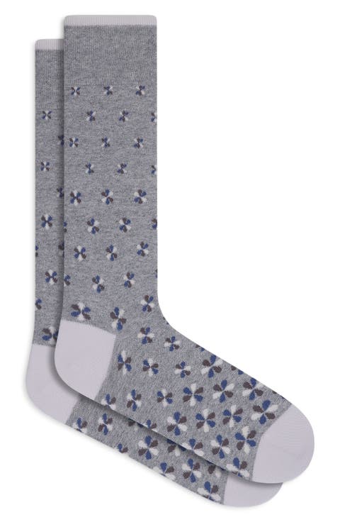 Floral Mercerized Cotton Blend Dress Socks