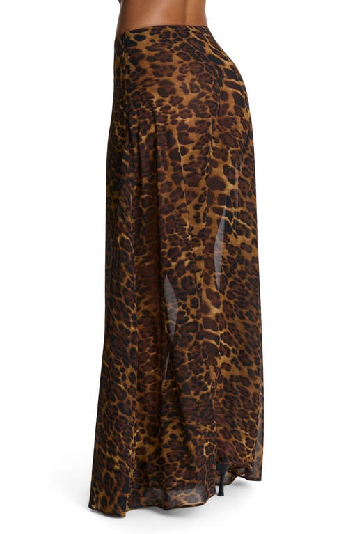 Naked Wardrobe Leopard Print Chiffon A-line Maxi Skirt In Brown