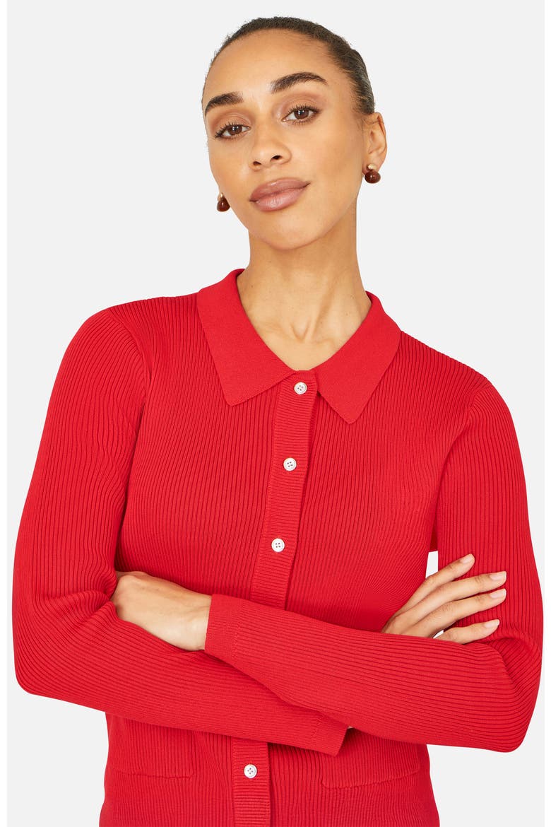 Ribbed Collar Button Up Cardigan, Alternate, color, Red