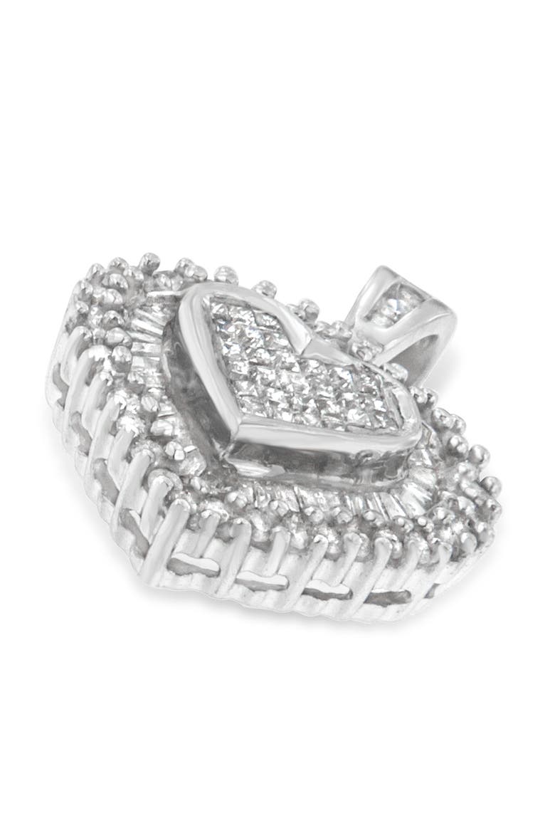 10K White Gold 1 cttw Multi Cut 1 cttw Diamond Heart Pendant Necklace, Alternate, color, White