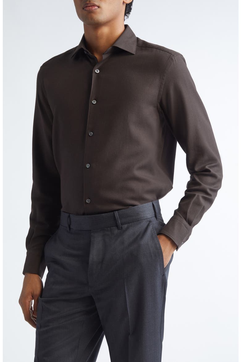 Cashco Cotton & Cashmere Button-Up Shirt, Main, color, DARK BROWN