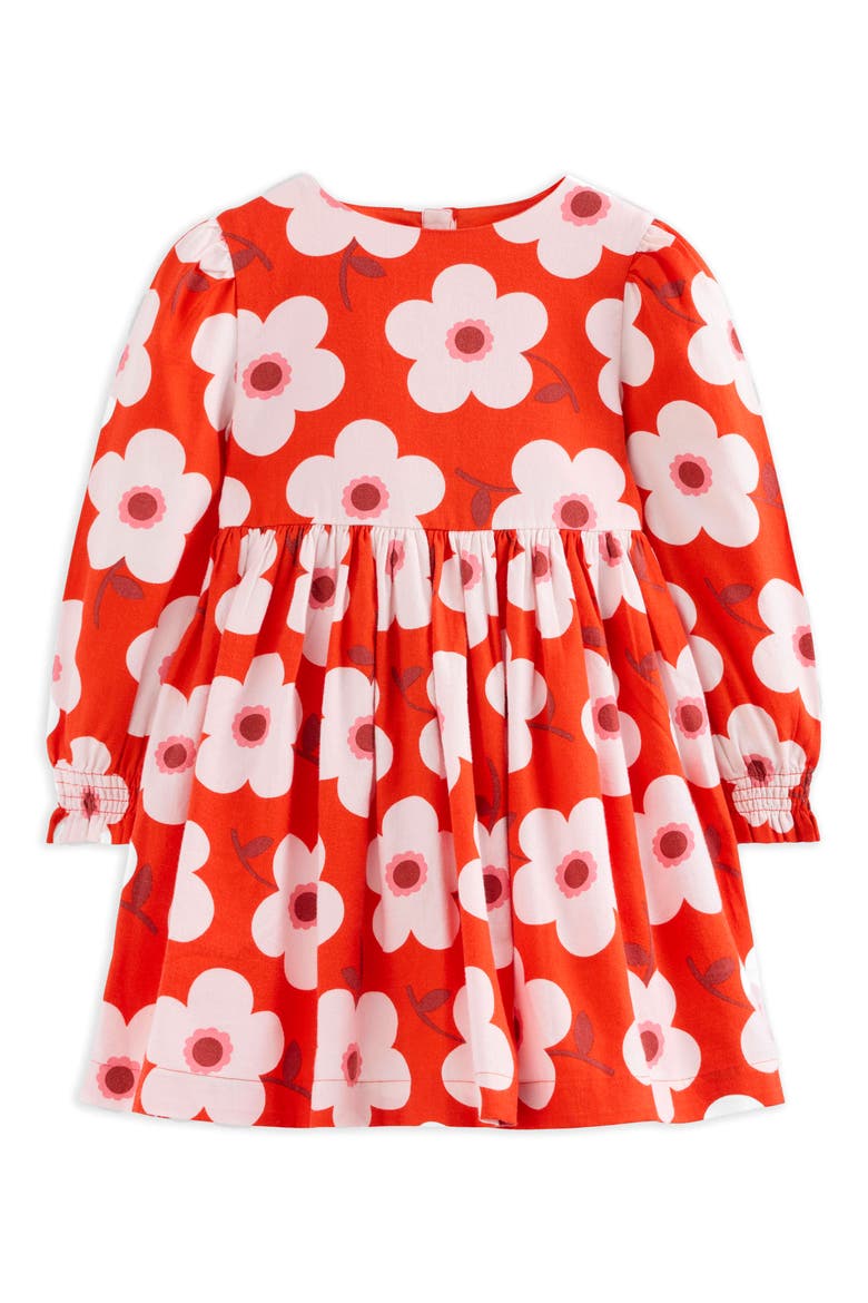Kids' Floral Long Sleeve Cotton Dress, Main, color, SUNSET ORANGE GIANT DAISY