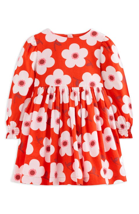 Kids' Floral Long Sleeve Cotton Dress (Toddler, Little Kid & Big Kid)