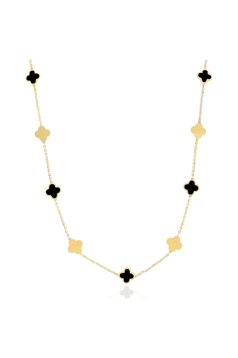Mini Onyx and Gold Clover Necklace, Main, color, Onyx and Gold