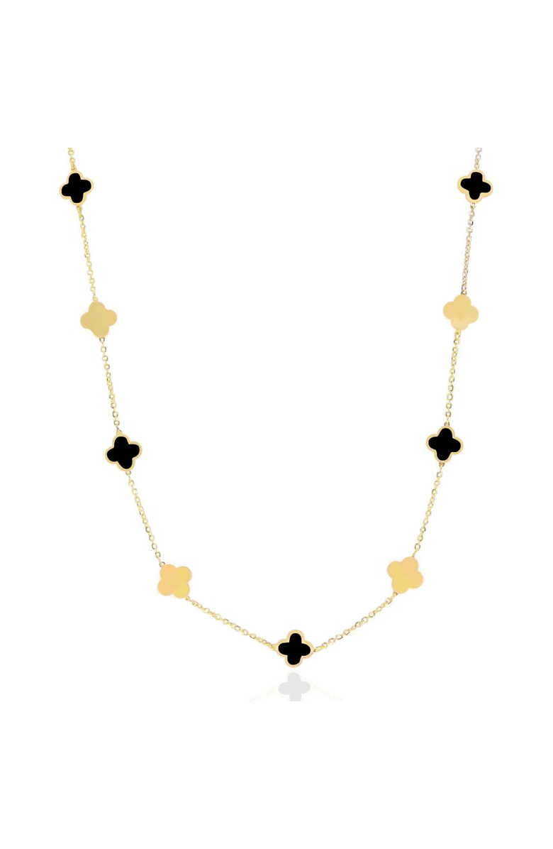 The Lovery Fine Jewelry Mini Onyx and Gold Clover Necklace, Main, color, 
