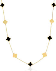 The Lovery Fine Jewelry Mini Onyx and Gold Clover Necklace