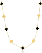 The Lovery Fine Jewelry Mini Onyx and Gold Clover Necklace