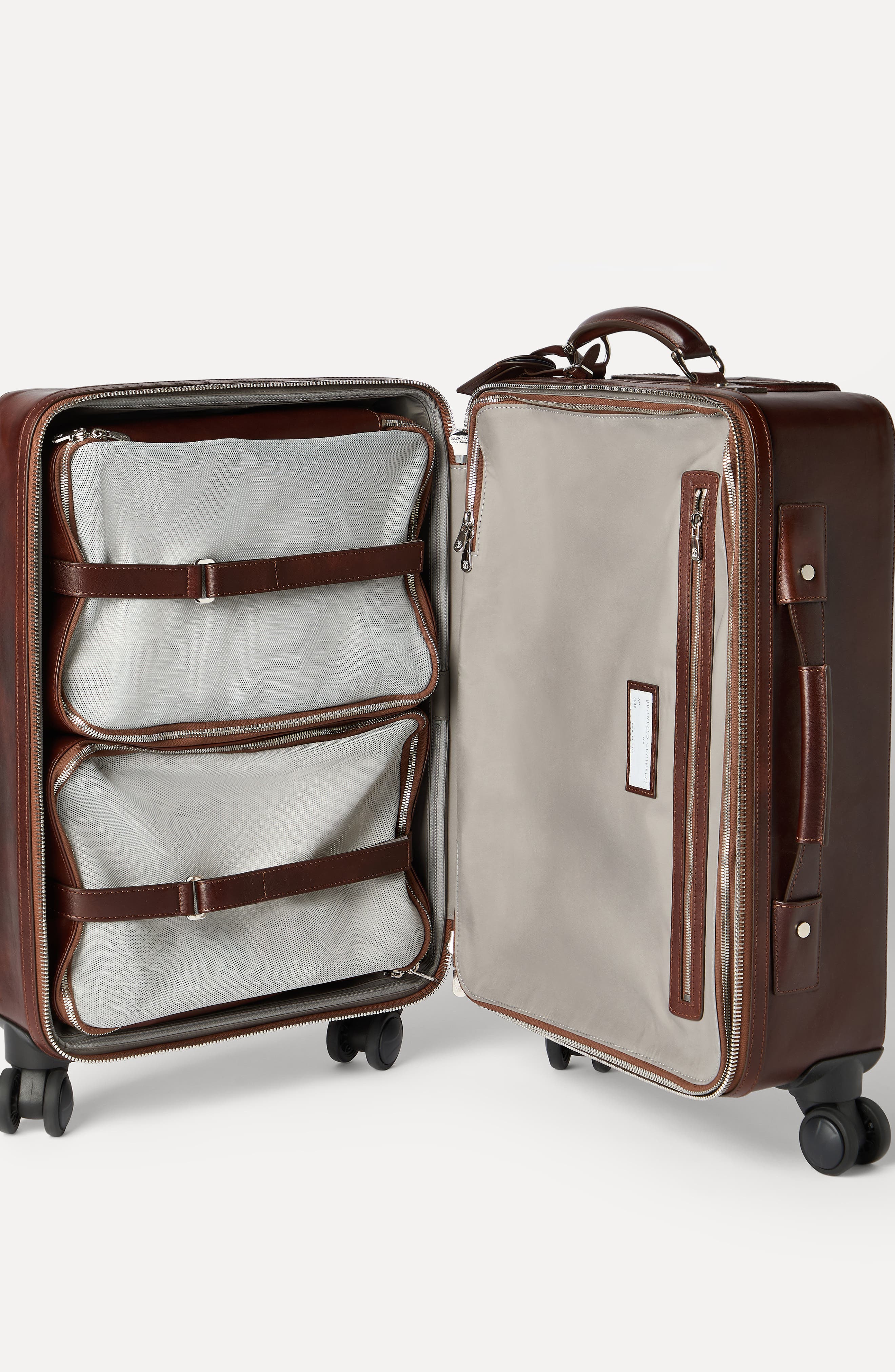 Brunello Cucinelli Burnished calfskin suitcase, Alternate, color, Burgundy