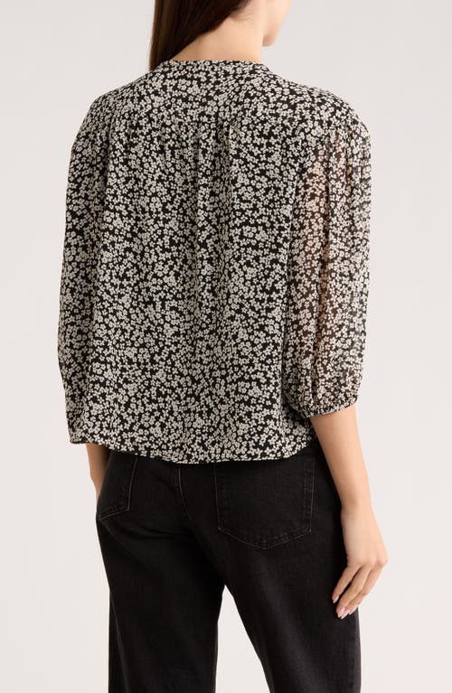1.state Floral Puff Sleeve Chiffon Top In Black