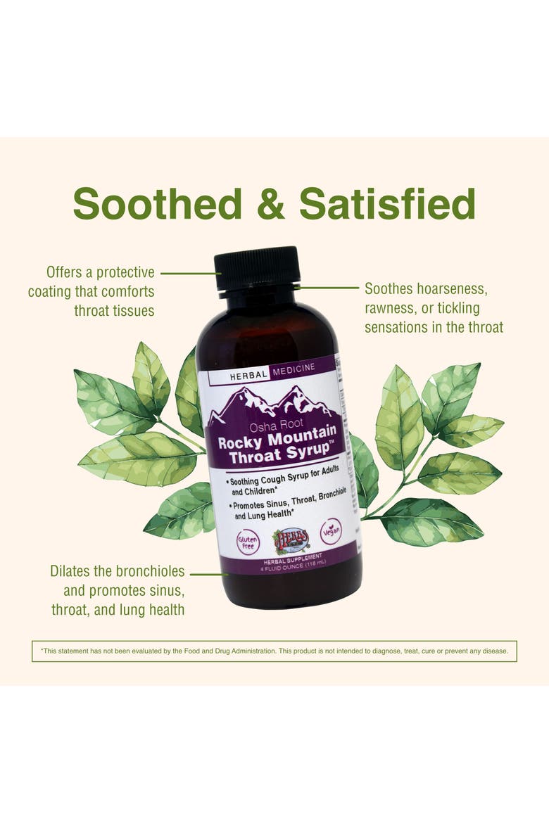 Rocky Mountain Throat Syrup - Supports Throat Wellness - Soothing Lung Health Support - Supports Sinus, Throat, Bronchiole & Lung Health - Gluten-Free & Vegan - 4 fl oz, Alternate, color, No Color