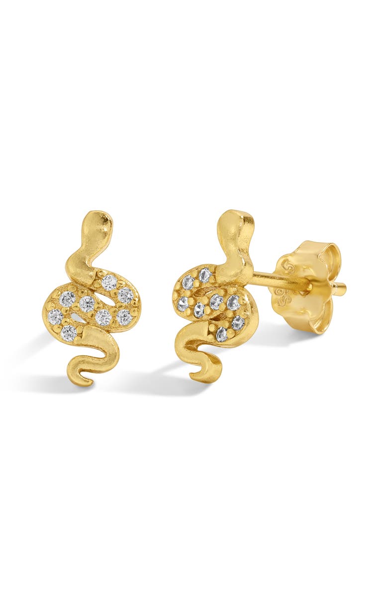Mazin Jewels Mini Snake Studs, Alternate, color, Gold