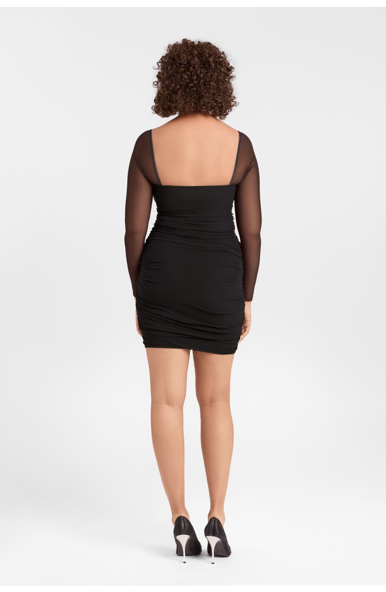 S3 Apparel Sculpting Shapewear Shirred Mesh Sweetheart Long Sleeve Mini Dress, Alternate, color, Onyx Black