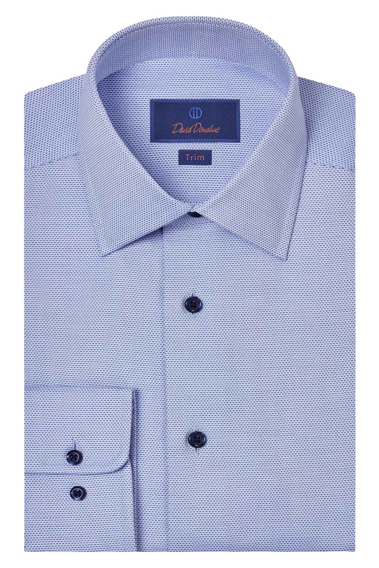 Trim Fit Cotton Microdobby Dress Shirt, Main, color, BLUE