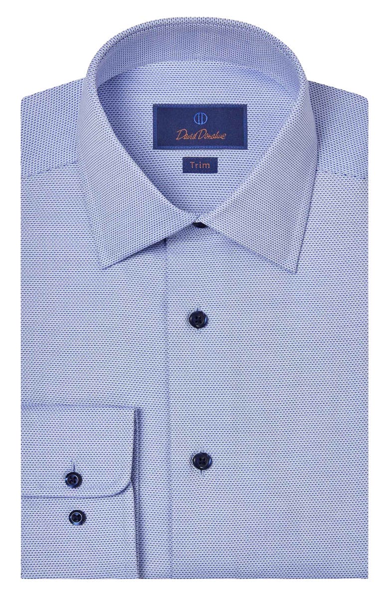 David Donahue Trim Fit Cotton Microdobby Dress Shirt, Main, color, Blue