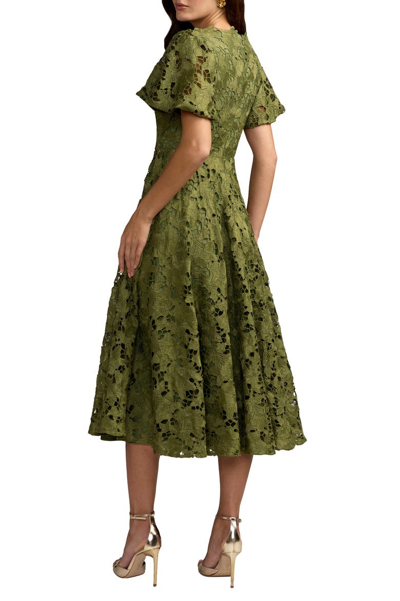 Floral Lace Flutter Sleeve Midi Dress, Alternate, color, Olive
