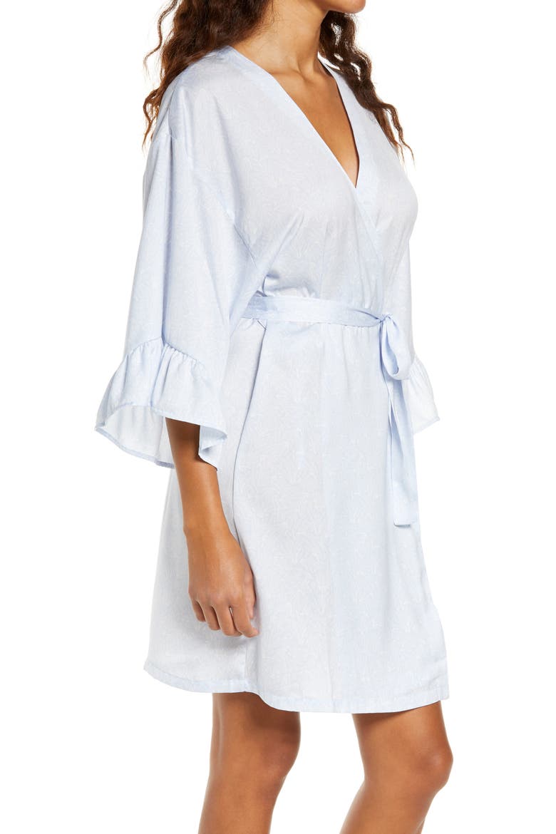 Ruffle Trim Satin Robe, Alternate, color, BLUE FEATHER SKETCHED STEMS
