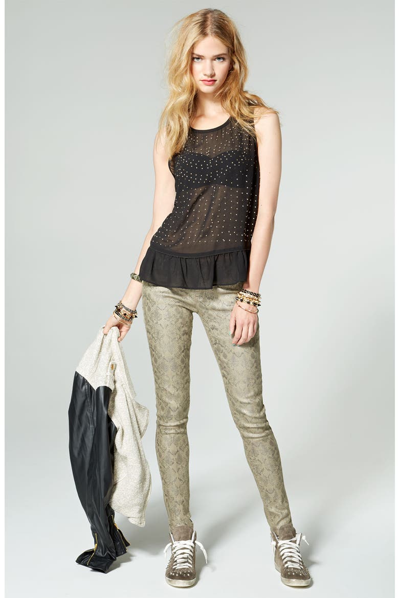 Metallic Snake Print Skinny Jeans, Alternate, color, CREAM BOA