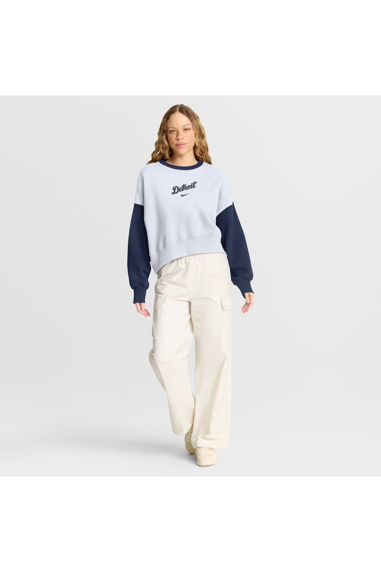 Women's Nike White/Navy Detroit Tigers Oversized High Hip Fleece Sweatshirt, Alternate, color, White