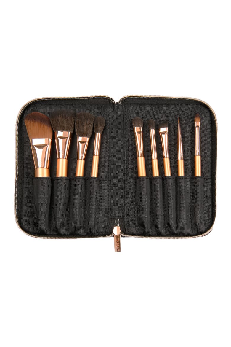 Rose Gold 9pc Makeup Travel Brush Set, Alternate, color, Black