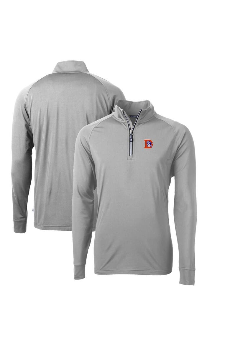 Men's Cutter & Buck Gray Denver Broncos Adapt Eco Knit Stretch Recycled Big & Tall Quarter-Zip Throwback Pullover Top, Main, color, Gray