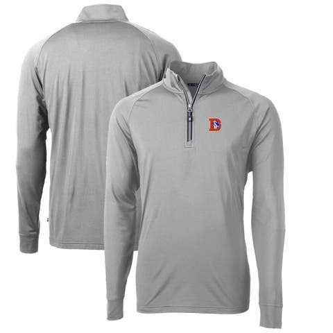 Men's Cutter & Buck Gray Denver Broncos Adapt Eco Knit Stretch Recycled Big & Tall Quarter-Zip Throwback Pullover Top