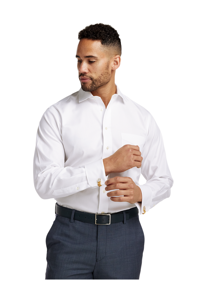 Slim Fit Non-iron Cotton Pinpoint Spread Collar French Cuff Dress Shirt, Alternate, color, White