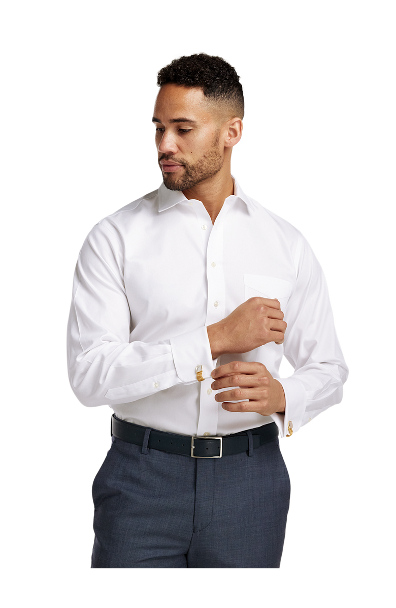Paul Fredrick Slim Fit Non-iron Cotton Pinpoint Spread Collar French Cuff Dress Shirt, Alternate, color, White