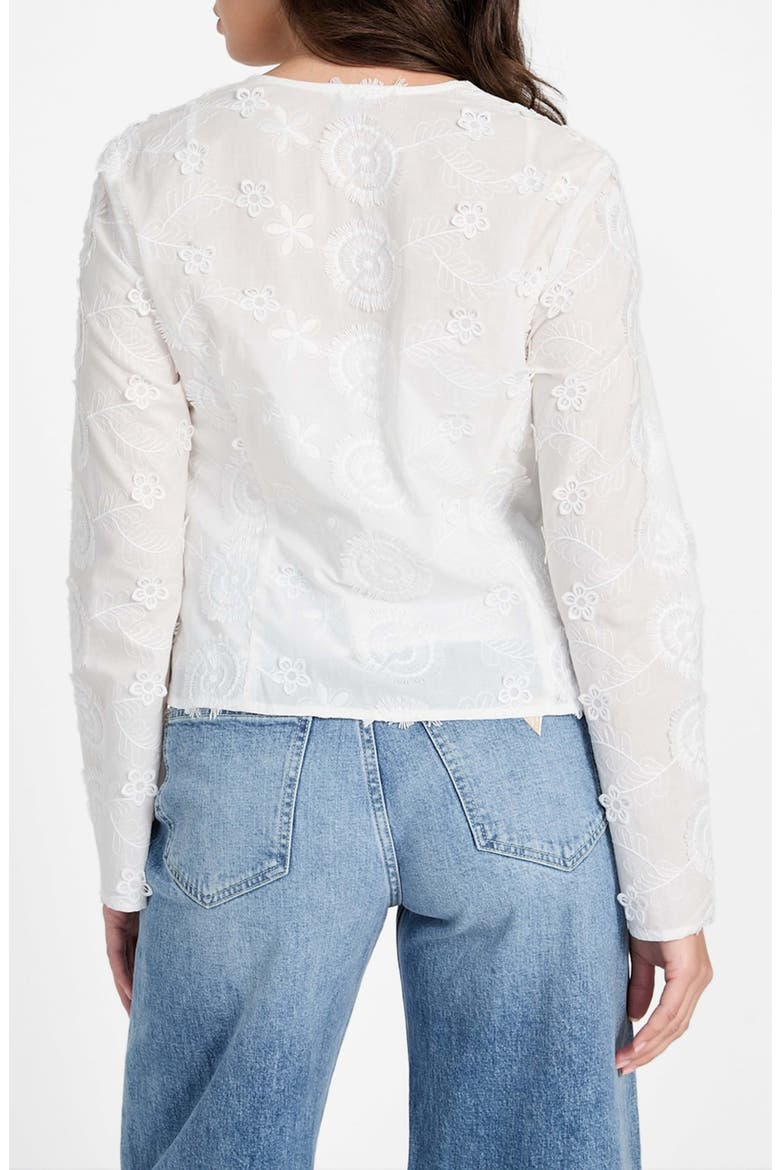 Aida Floral Embroidered Tie Front Long Sleeve Top, Alternate, color, PURE WHITE
