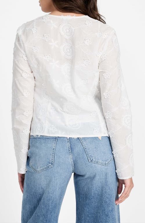 Guess Aida Floral Embroidered Tie Front Long Sleeve Top In White