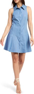 En Saison Liana Sleeveless Mini Chambray Shirtdress