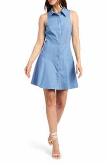 En Saison Liana Sleeveless Mini Chambray Shirtdress
