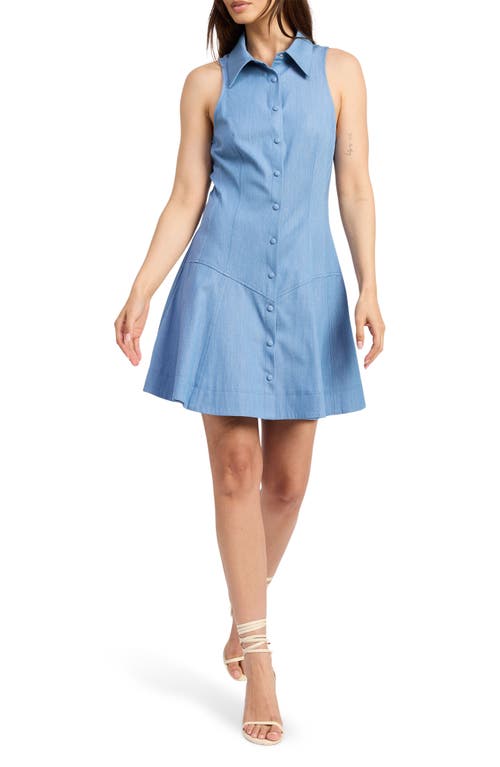 En Saison Liana Sleeveless Mini Chambray Shirtdress In Blue