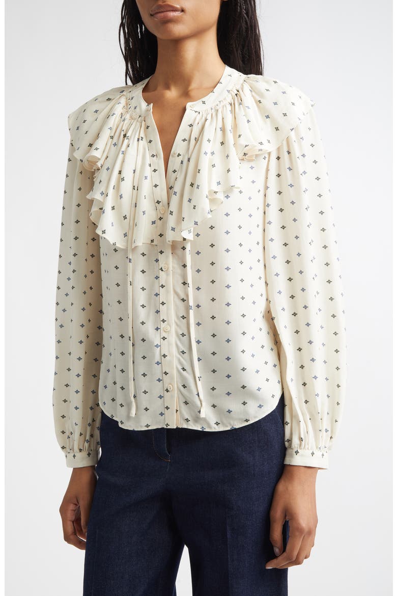 Gomez Ruffle Print Shirt, Alternate, color, ECRU MULTI