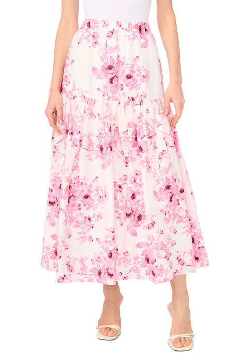 Tiered Print Cotton Maxi Skirt