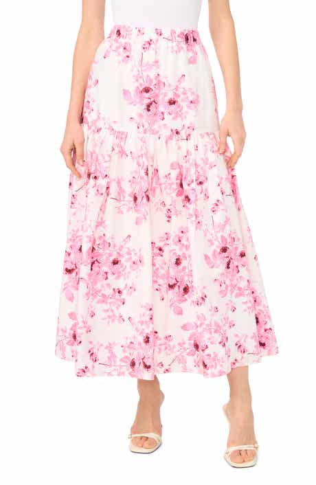 1.STATE Tiered Print Cotton Maxi Skirt