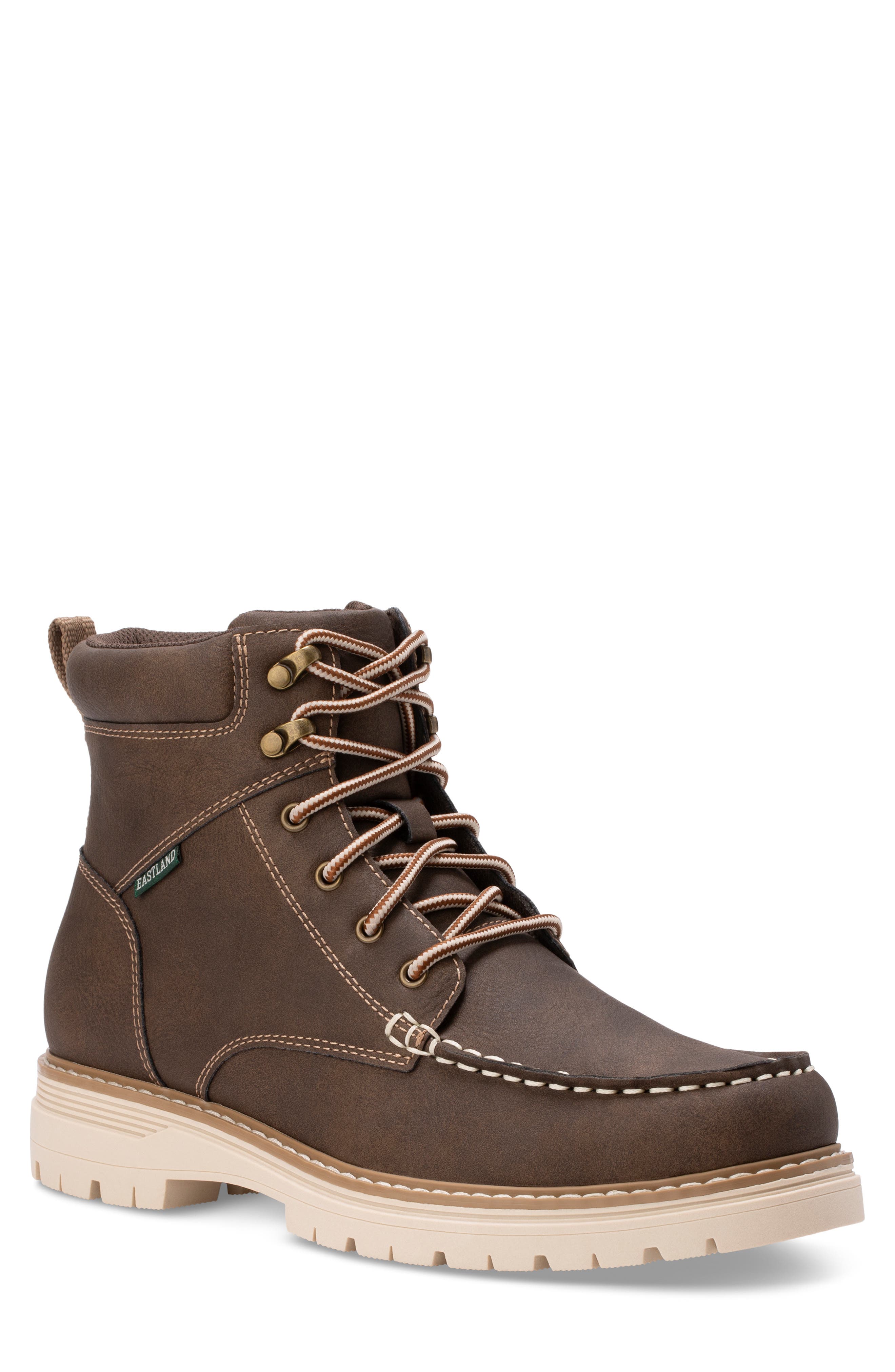 Ryan Leather Moc Toe Boot, Main, color, DARK OLIVE