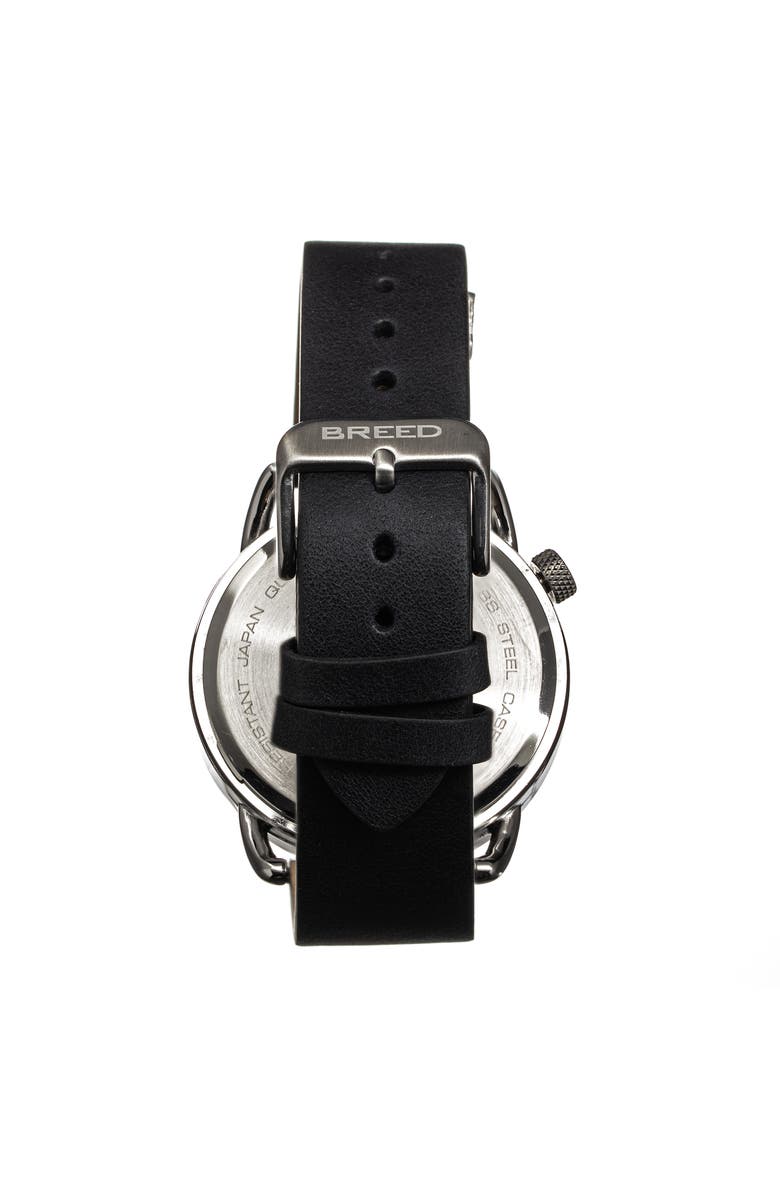 BREED Regulator Leather-Band Watch w/Second Sub-dial, Alternate, color, Black/Gunmetal